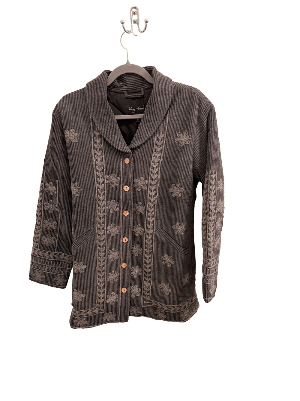 Young Threads 100% Cotton Embroidered Shawl Collar Corduroy Jacket